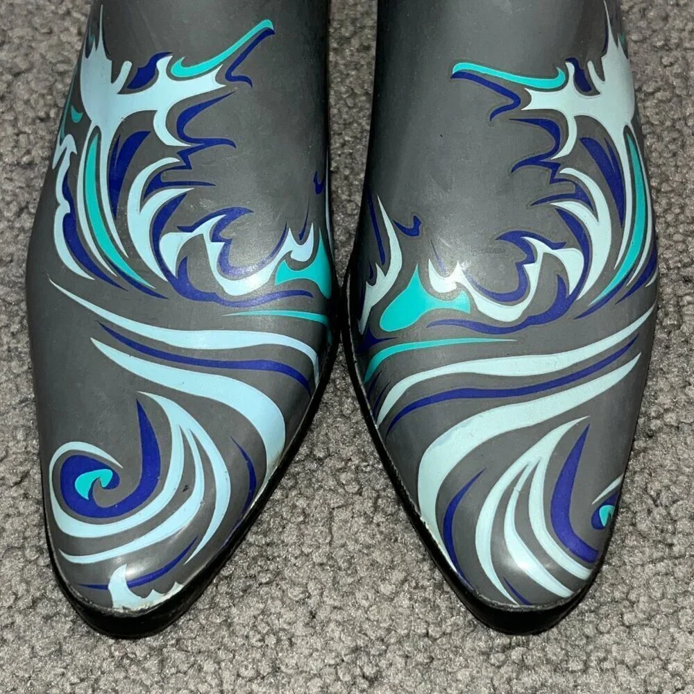 dav Cowboy Cowgirl Western Koi Gold Fish Rain Boots Heeled Women's EU 36 = US 6